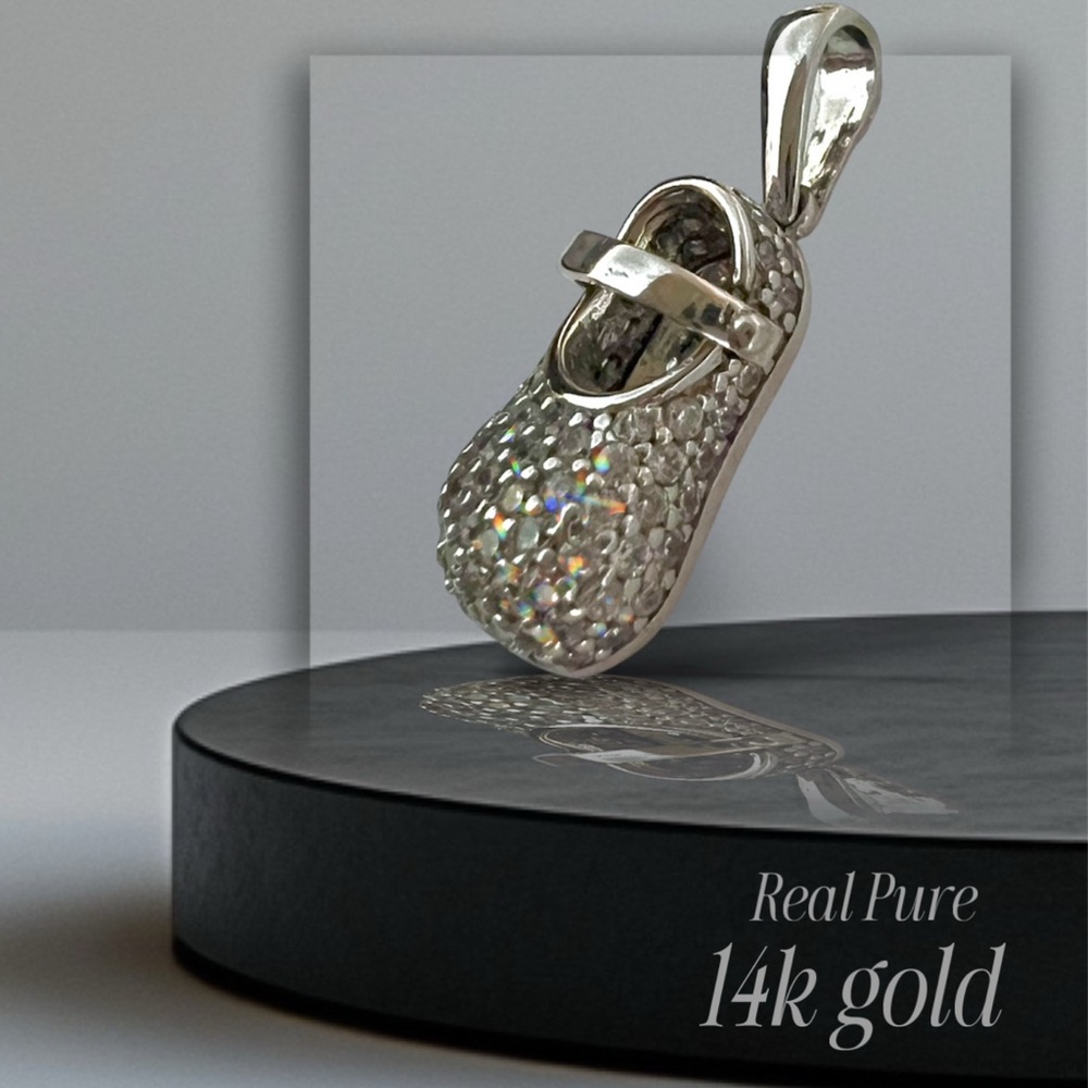 14k solid gold baby MaryJane Mary Jane shoe pendant sparkling cz